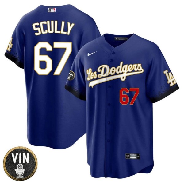 Men's Los Angeles Dodgers #67 Vin Scully 2022 Navy Vin Scully Patch Cool Base Stitched Baseball Jersey